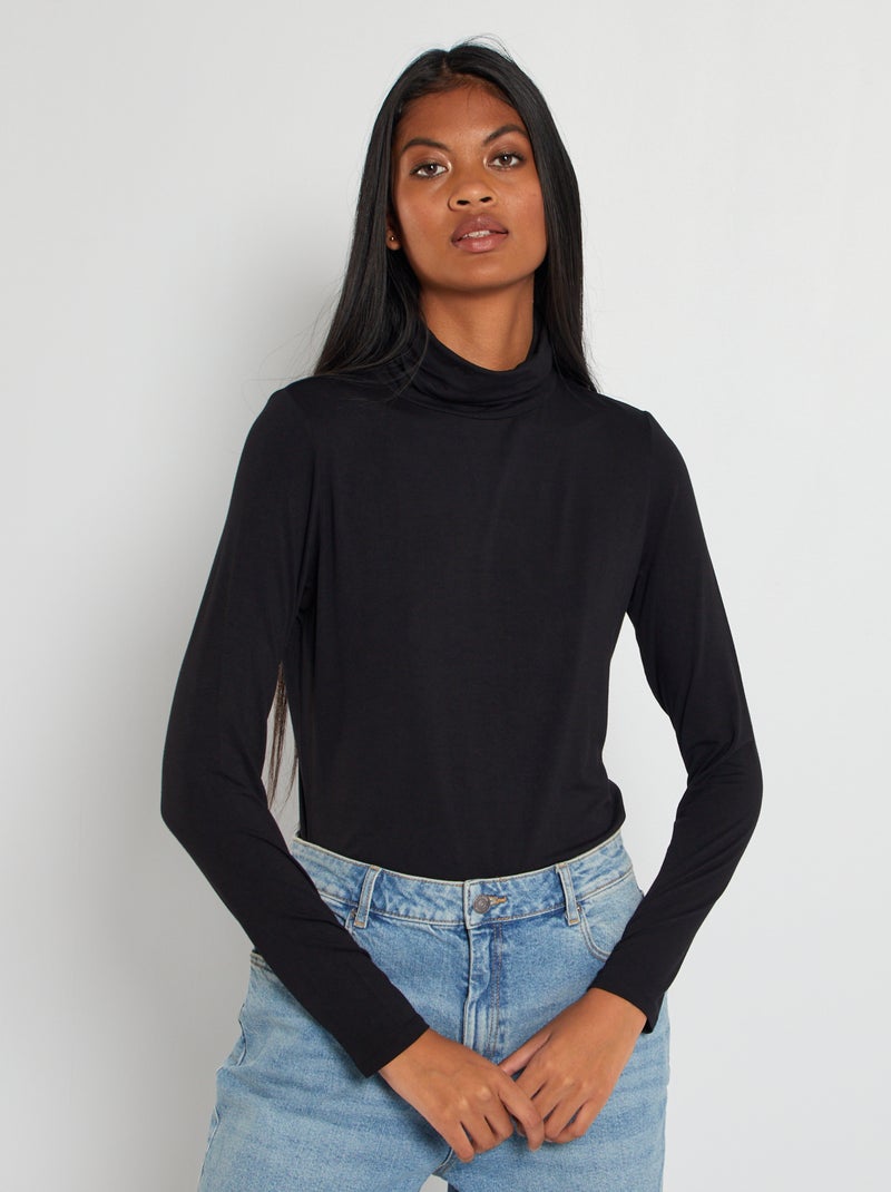 T-shirt com gola subida Preto - Kiabi