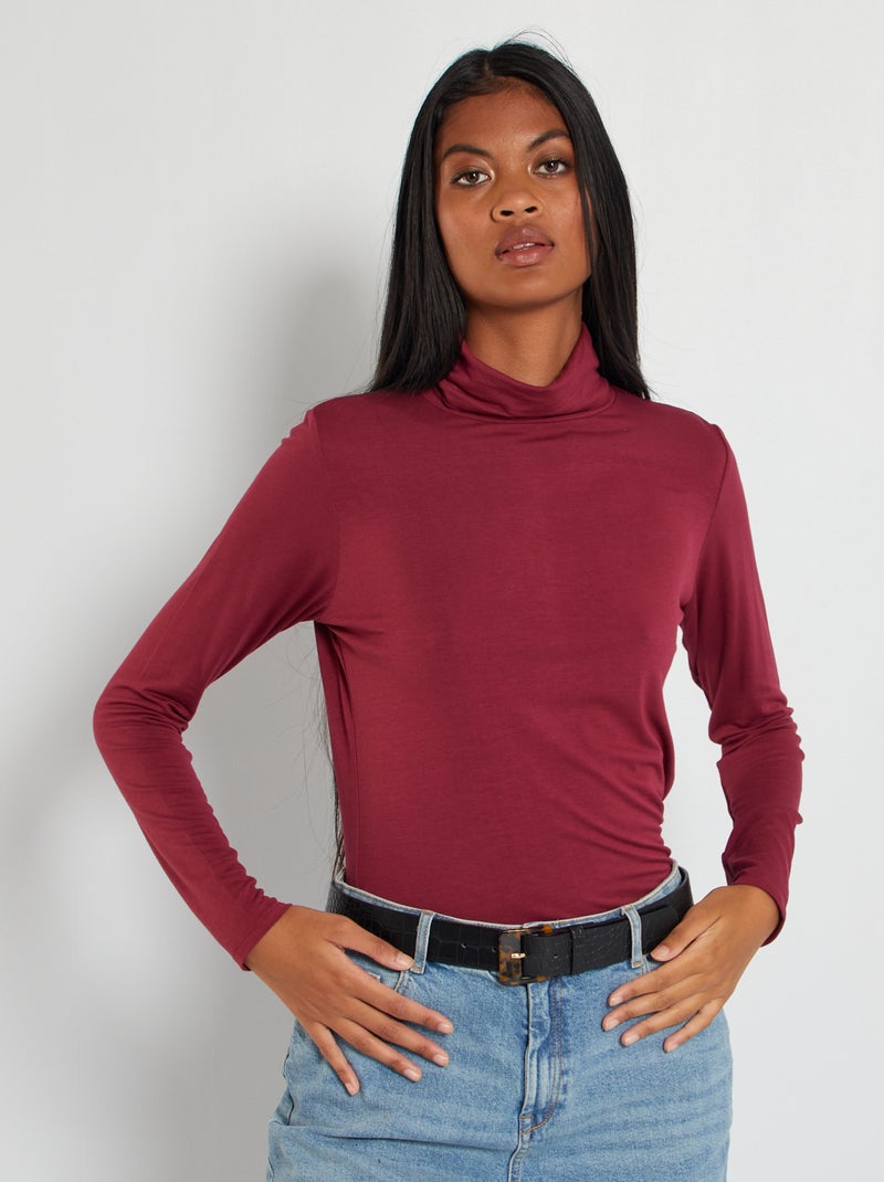T-shirt com gola subida ROXO - Kiabi