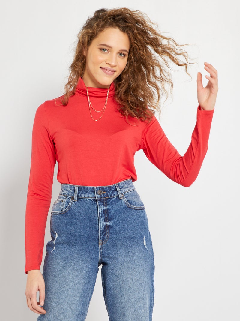 T-shirt com gola subida Vermelho - Kiabi