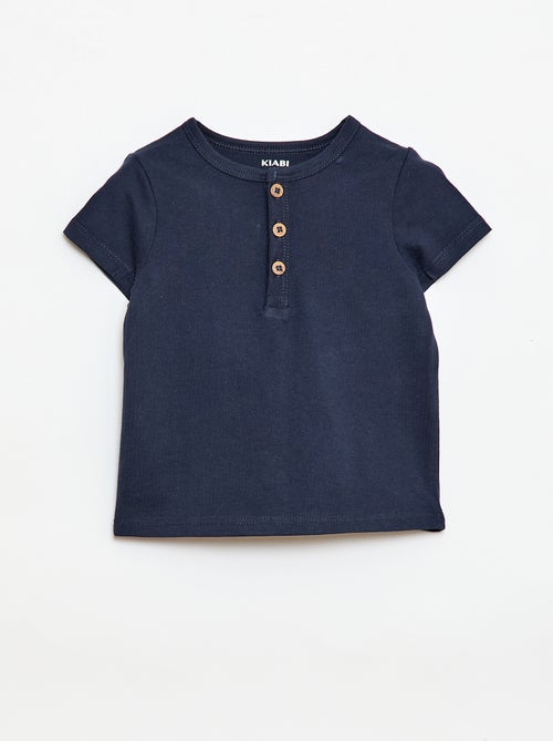 T-shirt com gola tunisiana abotoada - Kiabi