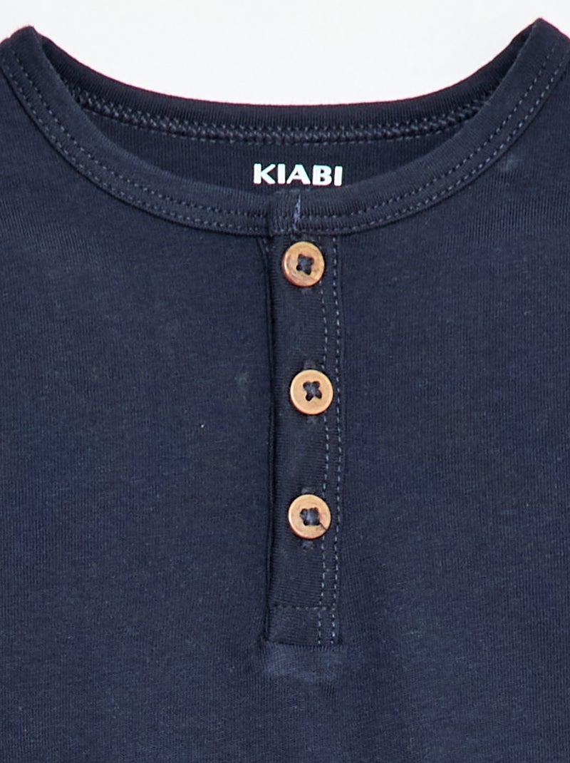 T-shirt com gola tunisiana abotoada Azul - Kiabi
