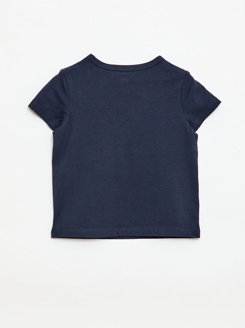 T-shirt com gola tunisiana abotoada Azul - Kiabi