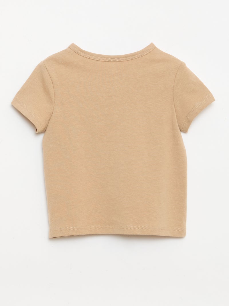 T-shirt com gola tunisiana abotoada Bege - Kiabi
