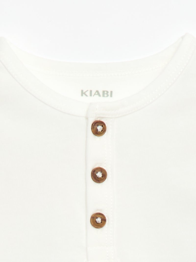 T-shirt com gola tunisiana abotoada Branco - Kiabi