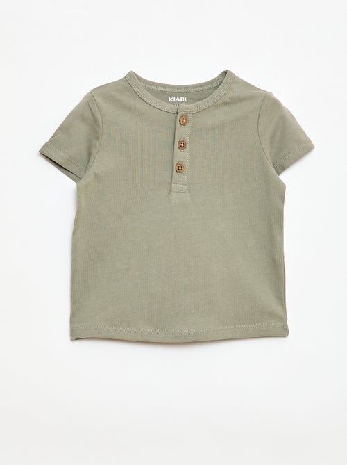 T-shirt com gola tunisiana abotoada - Kiabi