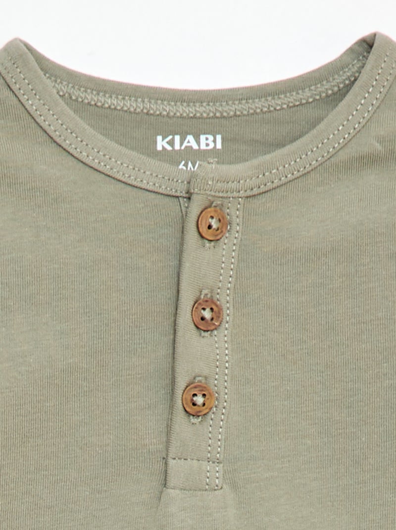 T-shirt com gola tunisiana abotoada Verde - Kiabi