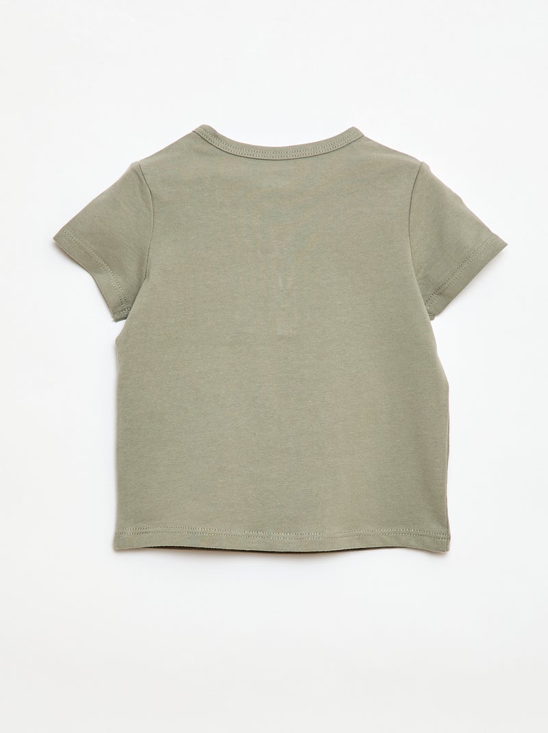 T-shirt com gola tunisiana abotoada Verde - Kiabi
