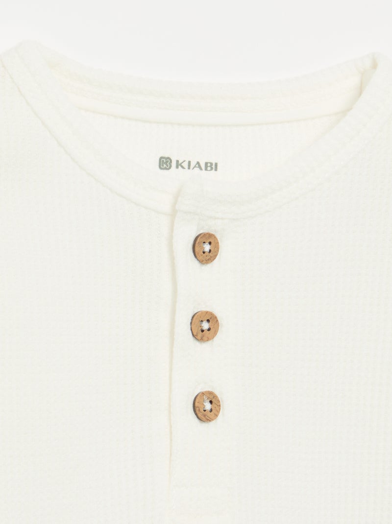 T-shirt com gola tunisiana Branco - Kiabi