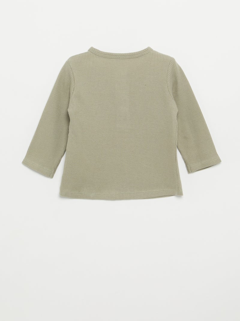 T-shirt com gola tunisiana Verde - Kiabi