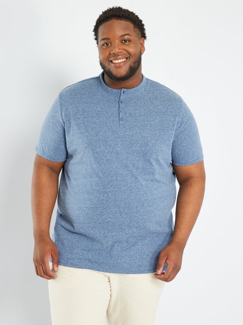 T-shirt com gola tunisina AZUL - Kiabi