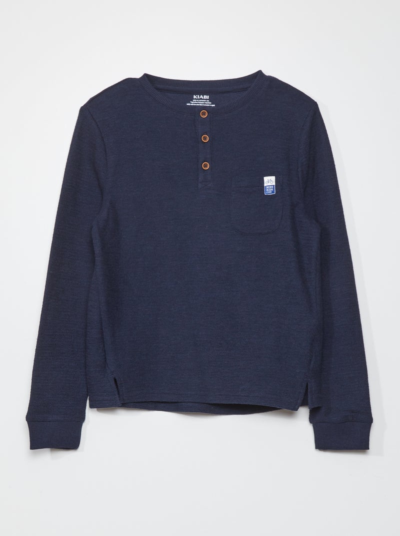 T-shirt com gola tunisina AZUL - Kiabi