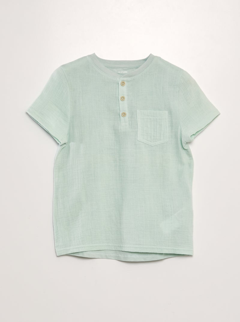T-shirt com gola tunisina Azul - Kiabi
