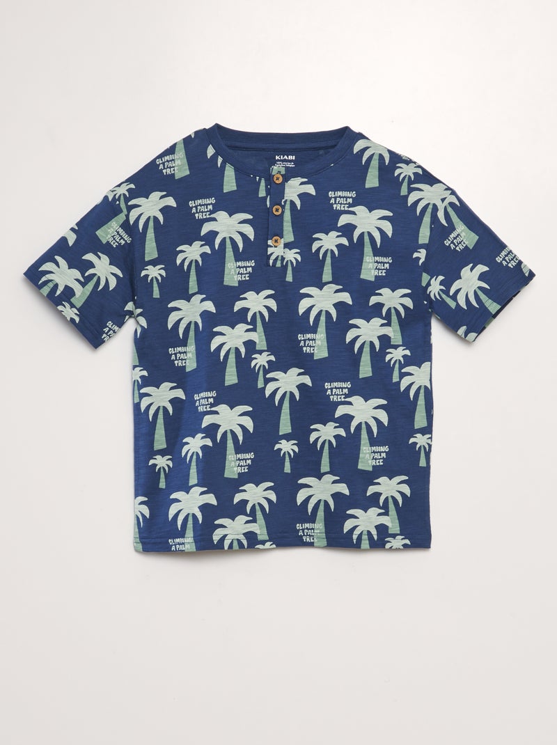 T-shirt com gola tunisina AZUL - Kiabi
