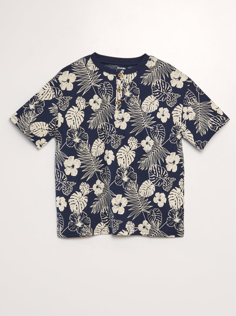 T-shirt com gola tunisina AZUL - Kiabi