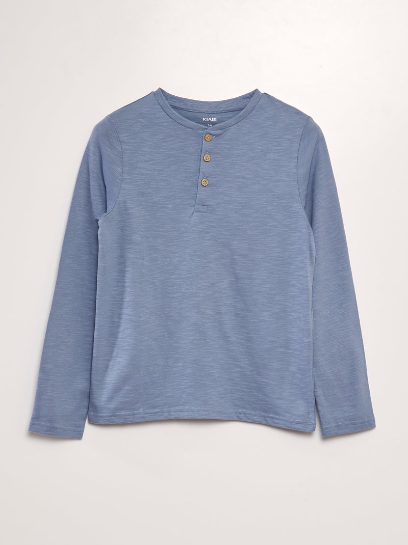 T-shirt com gola tunisina AZUL - Kiabi
