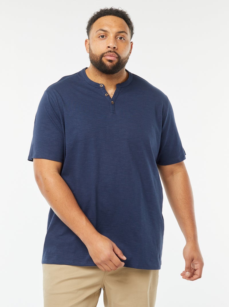 T-shirt com gola tunisina Azul escuro - Kiabi