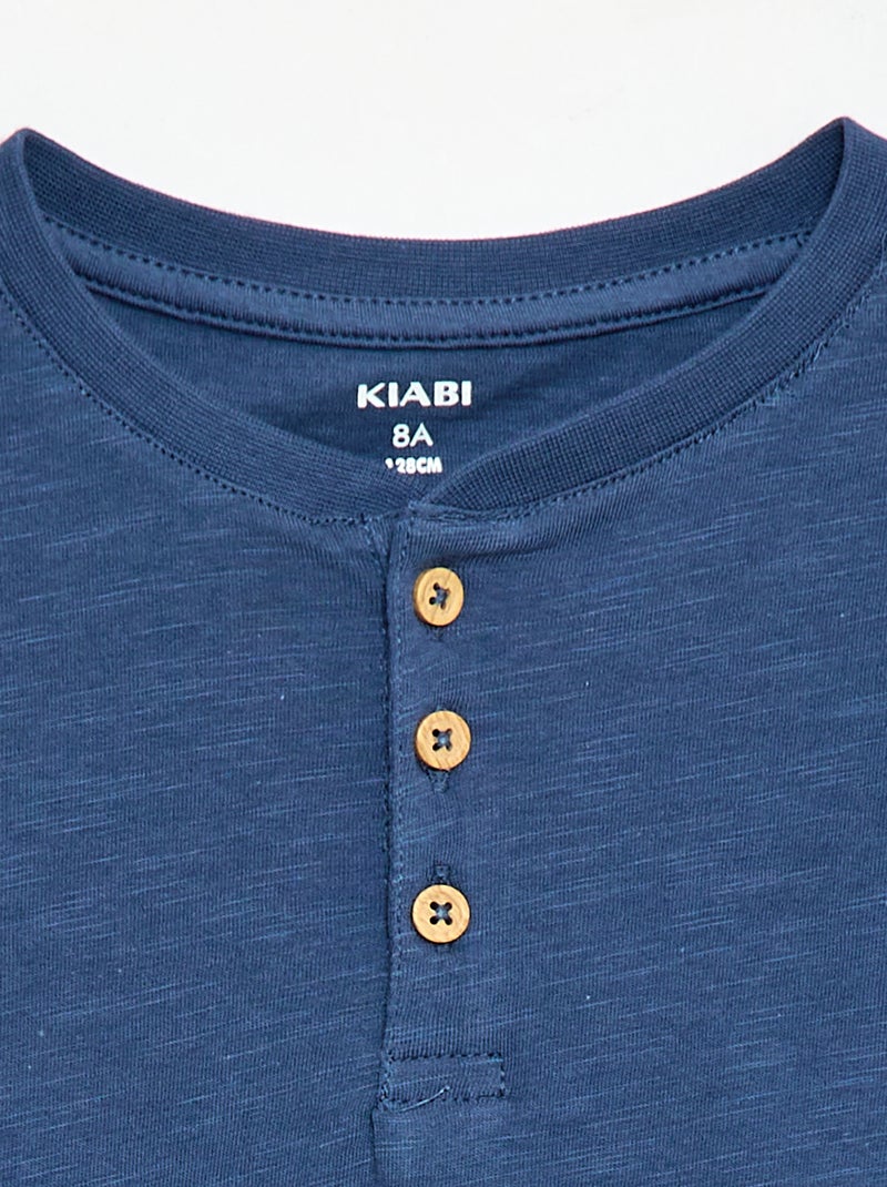 T-shirt com gola tunisina Azul - Kiabi