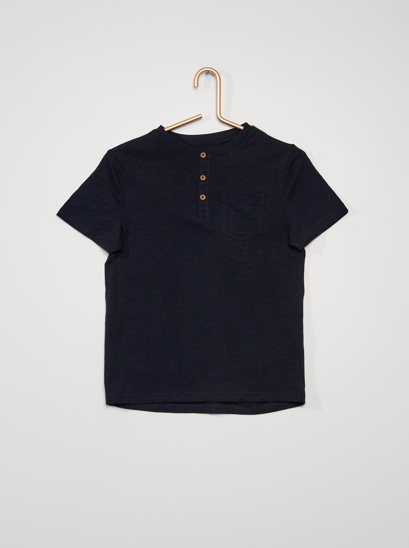 T-shirt com gola tunisina Azul Marinho - Kiabi