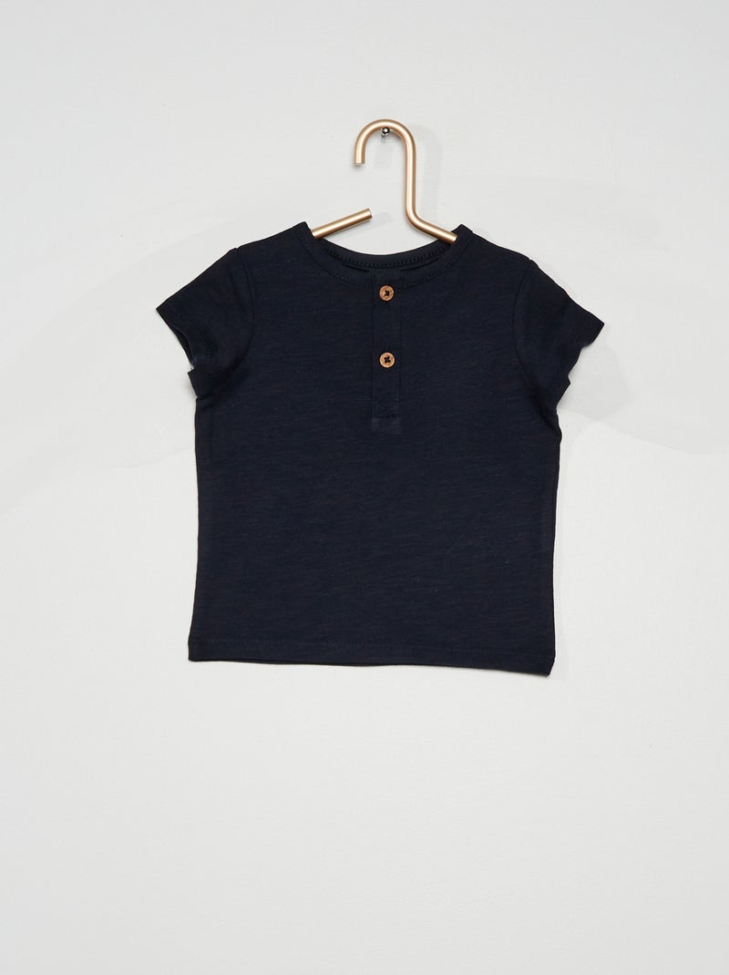 T-shirt com gola tunisina Azul Marinho - Kiabi