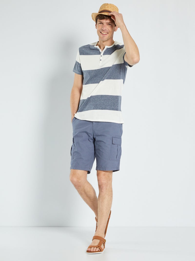 T-shirt com gola tunisina Azul Marinho - Kiabi