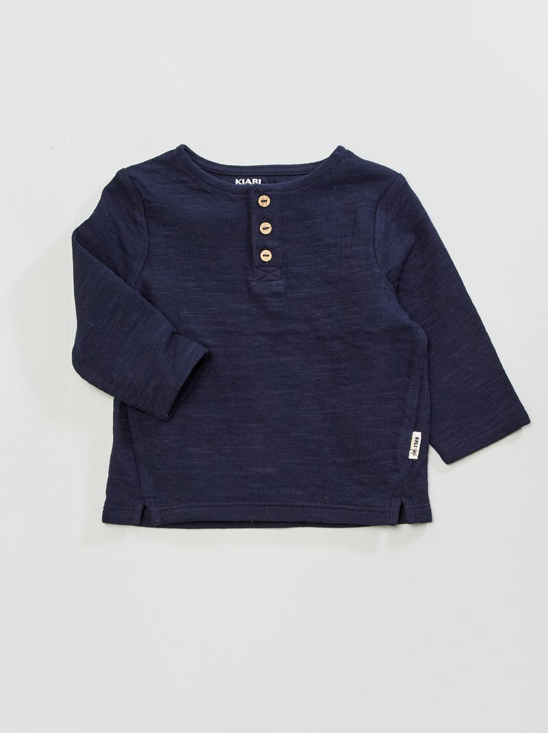 T-shirt com gola tunisina Azul Marinho - Kiabi
