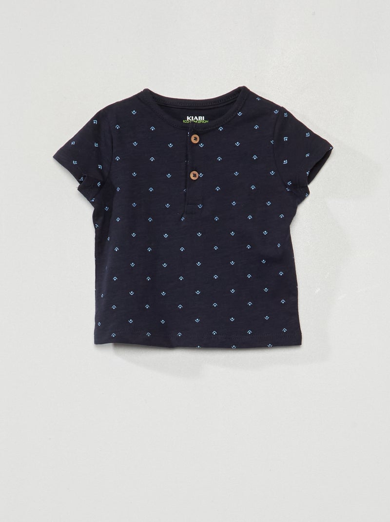 T-shirt com gola tunisina AZUL - Kiabi