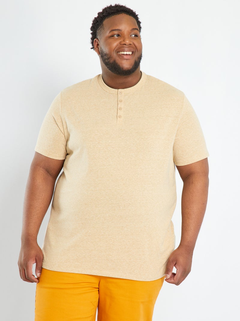 T-shirt com gola tunisina BEGE - Kiabi