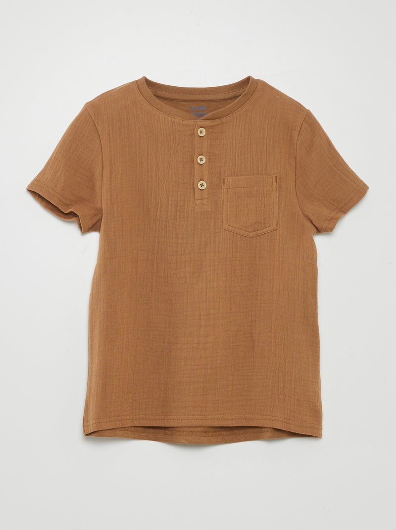 T-shirt com gola tunisina BEGE - Kiabi