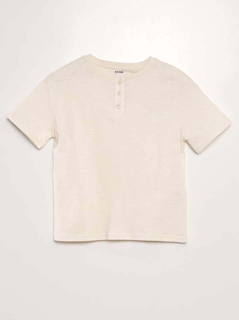 T-shirt com gola tunisina BEGE - Kiabi