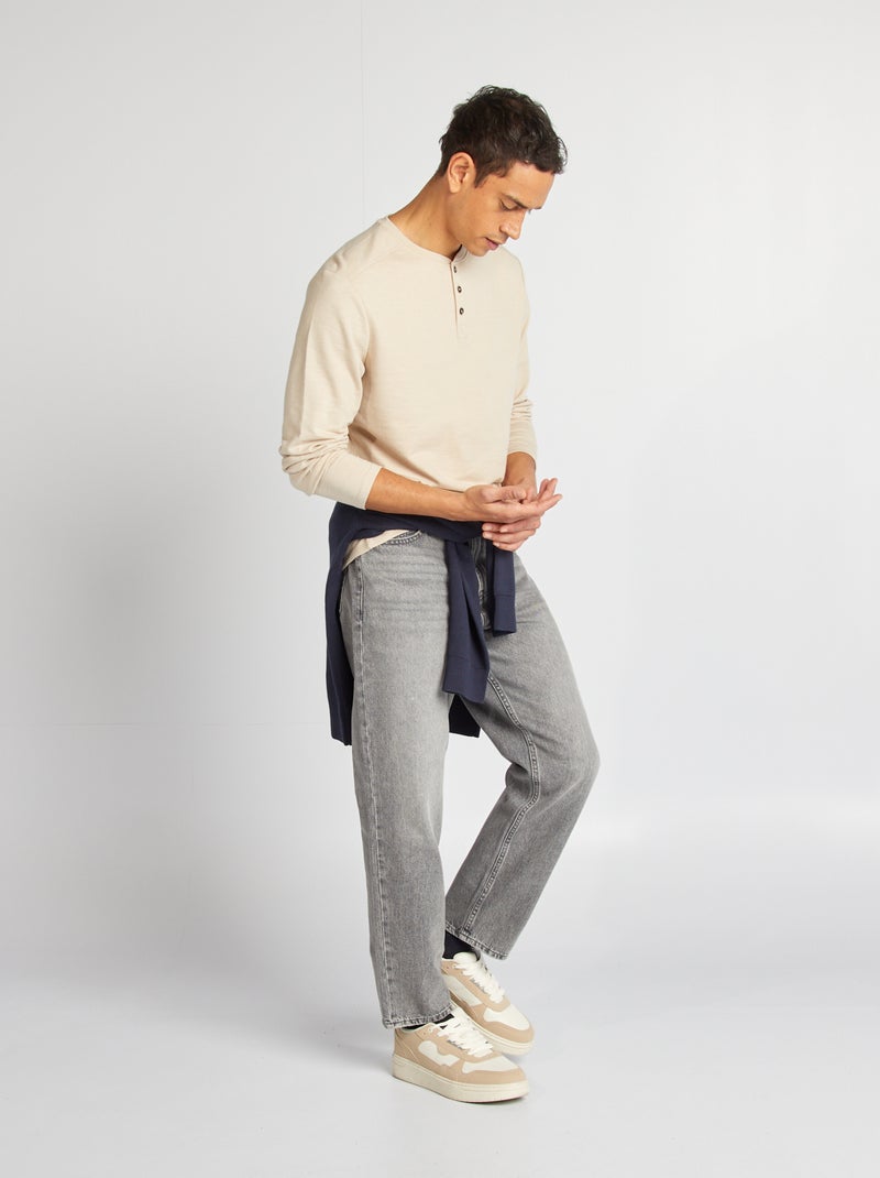 T-shirt com gola tunisina BEGE - Kiabi