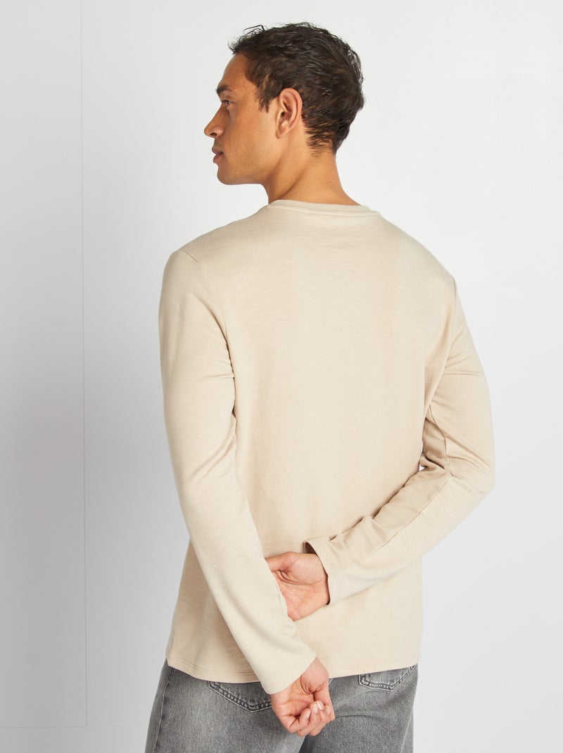 T-shirt com gola tunisina BEGE - Kiabi