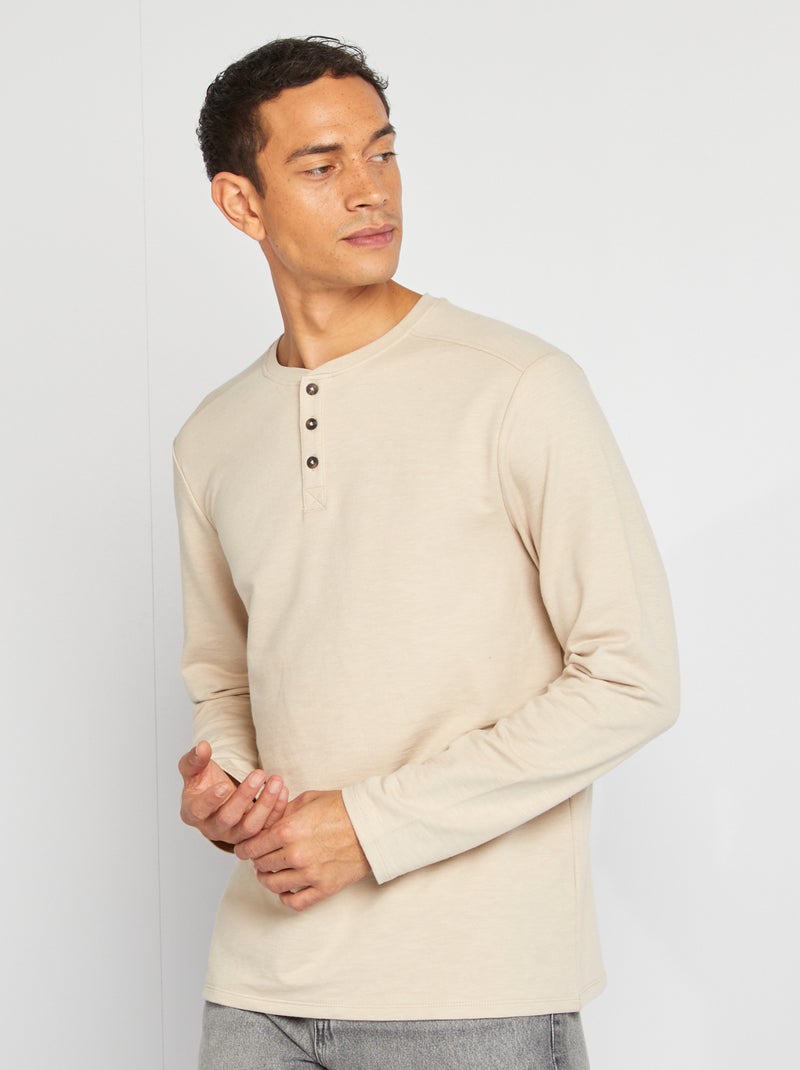 T-shirt com gola tunisina BEGE - Kiabi