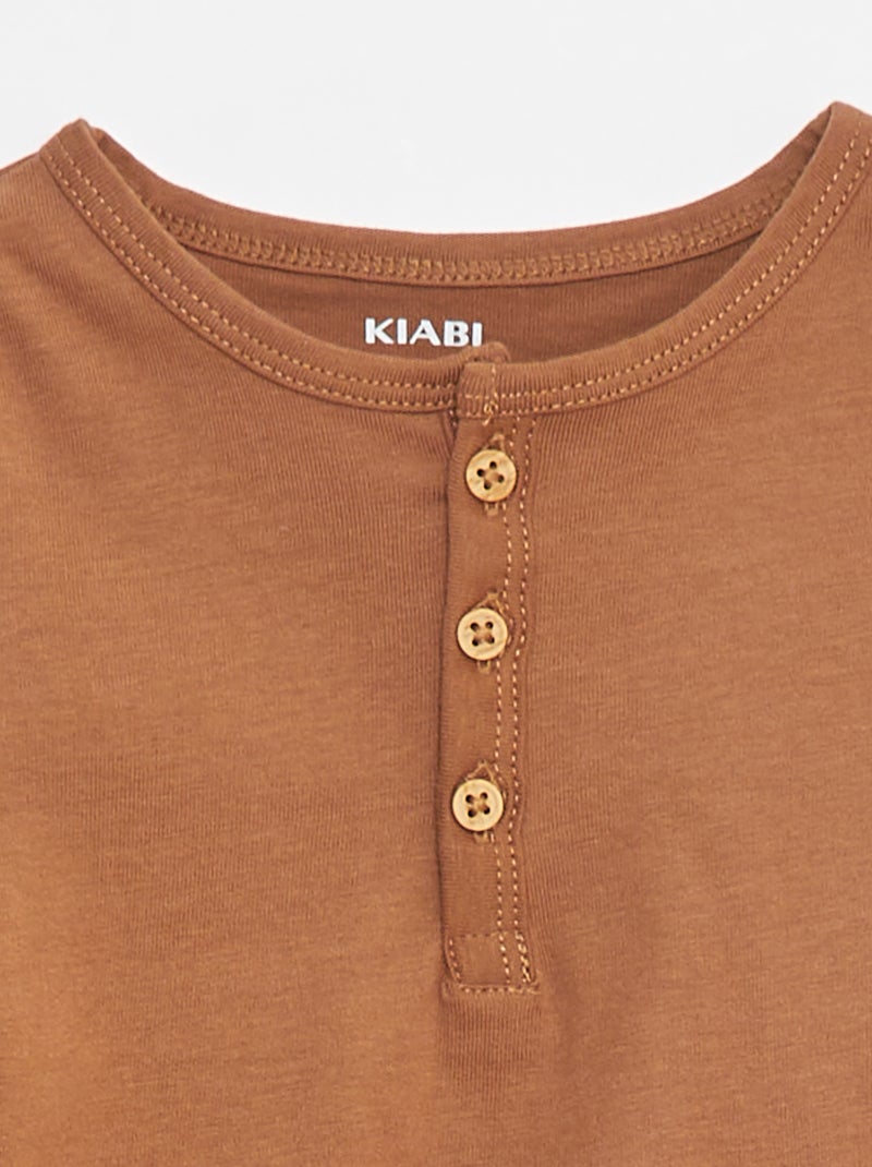 T-shirt com gola tunisina Bege - Kiabi