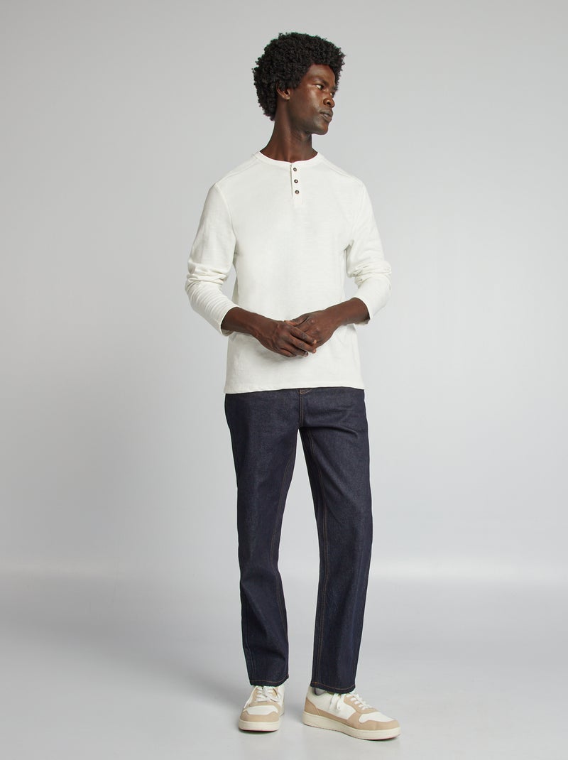 T-shirt com gola tunisina Branco - Kiabi