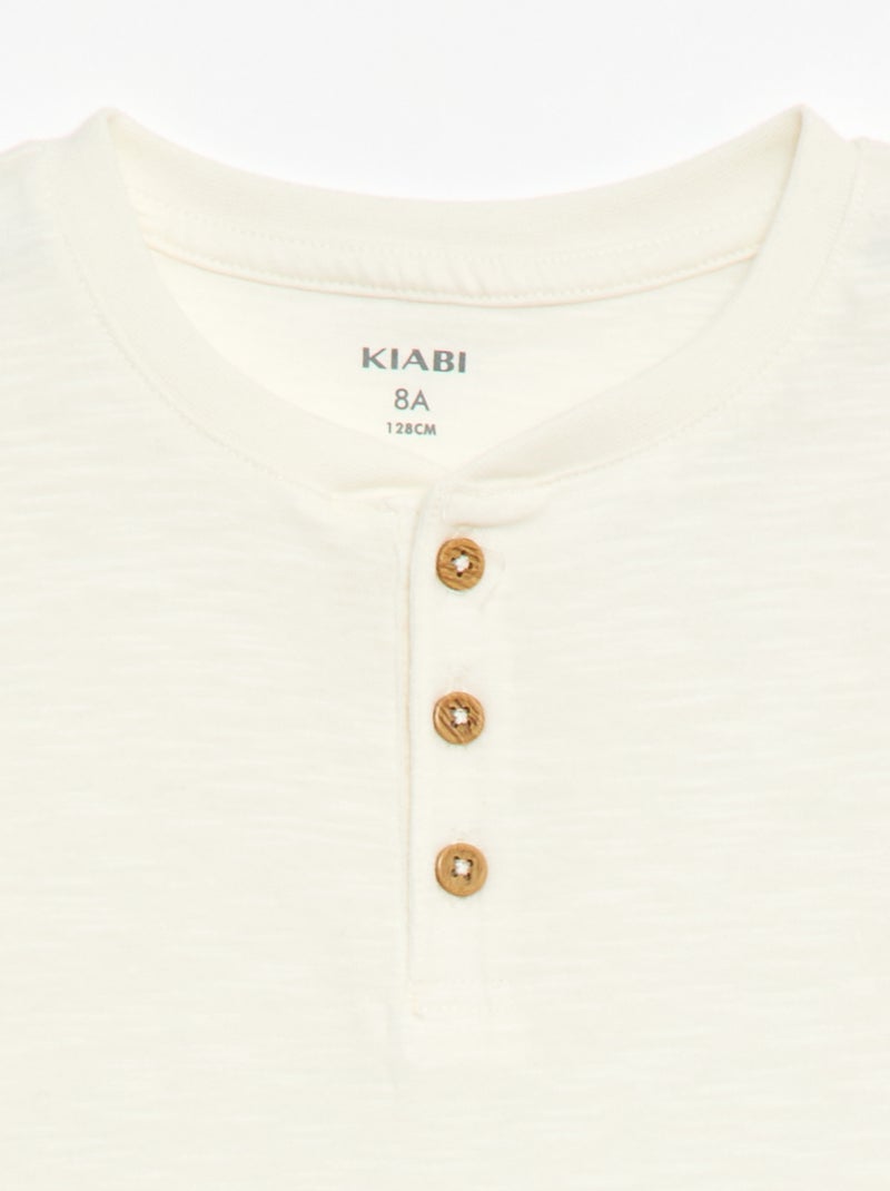 T-shirt com gola tunisina Branco - Kiabi