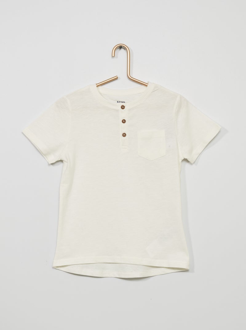 T-shirt com gola tunisina Branco - Kiabi