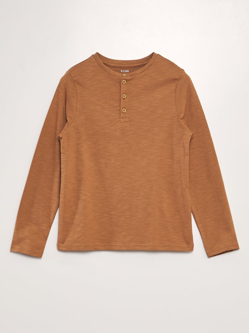 T-shirt com gola tunisina CASTANHO - Kiabi