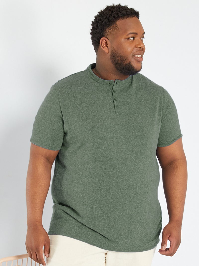 T-shirt com gola tunisina Cinza - Kiabi