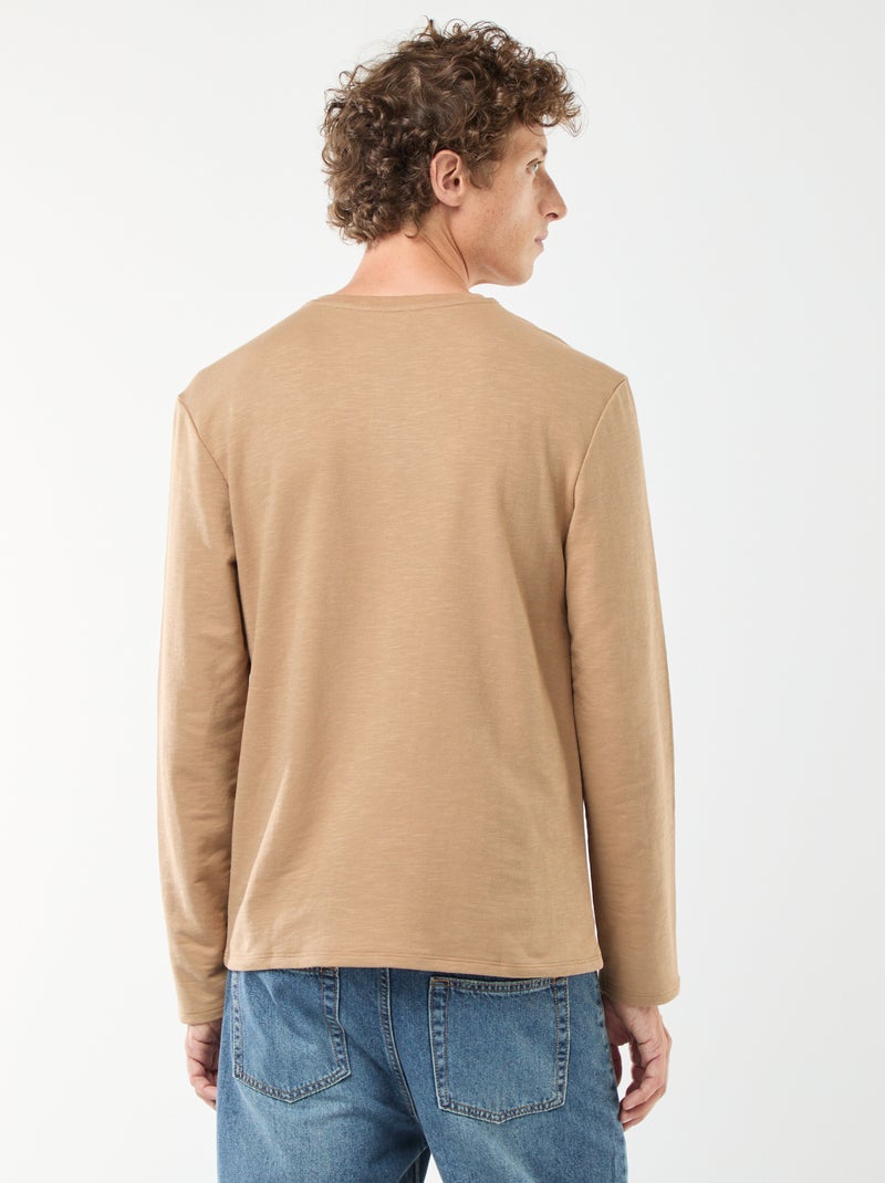 T-shirt com gola tunisina de manga comprida Bege - Kiabi