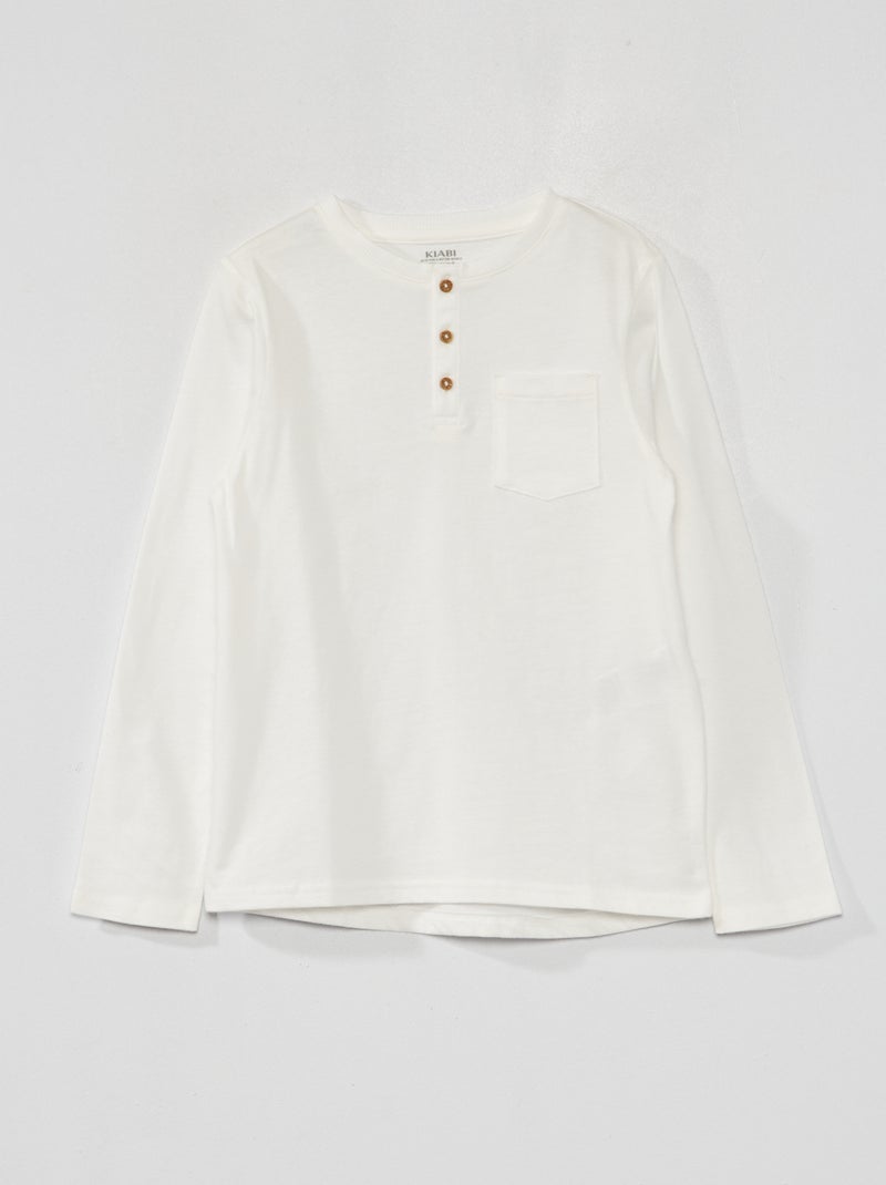 T-shirt com gola tunisina de manga comprida Branco - Kiabi