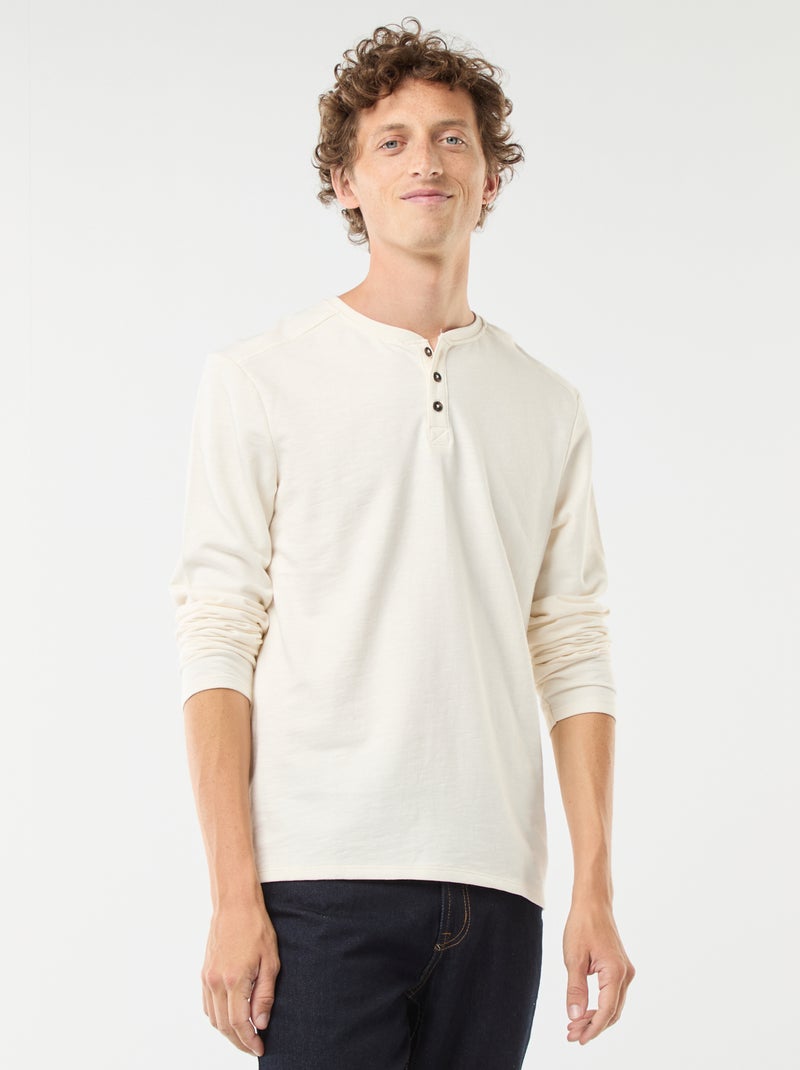T-shirt com gola tunisina de manga comprida Branco - Kiabi