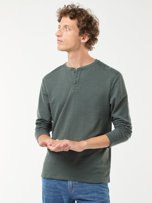 T-shirt com gola tunisina de manga comprida - Kiabi