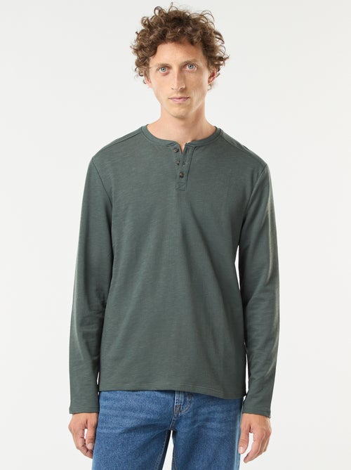 T-shirt com gola tunisina de manga comprida - Kiabi