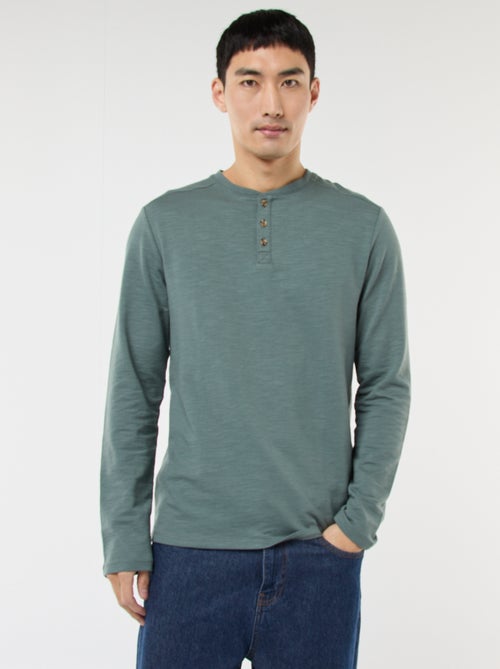 T-shirt com gola tunisina de manga comprida - Kiabi