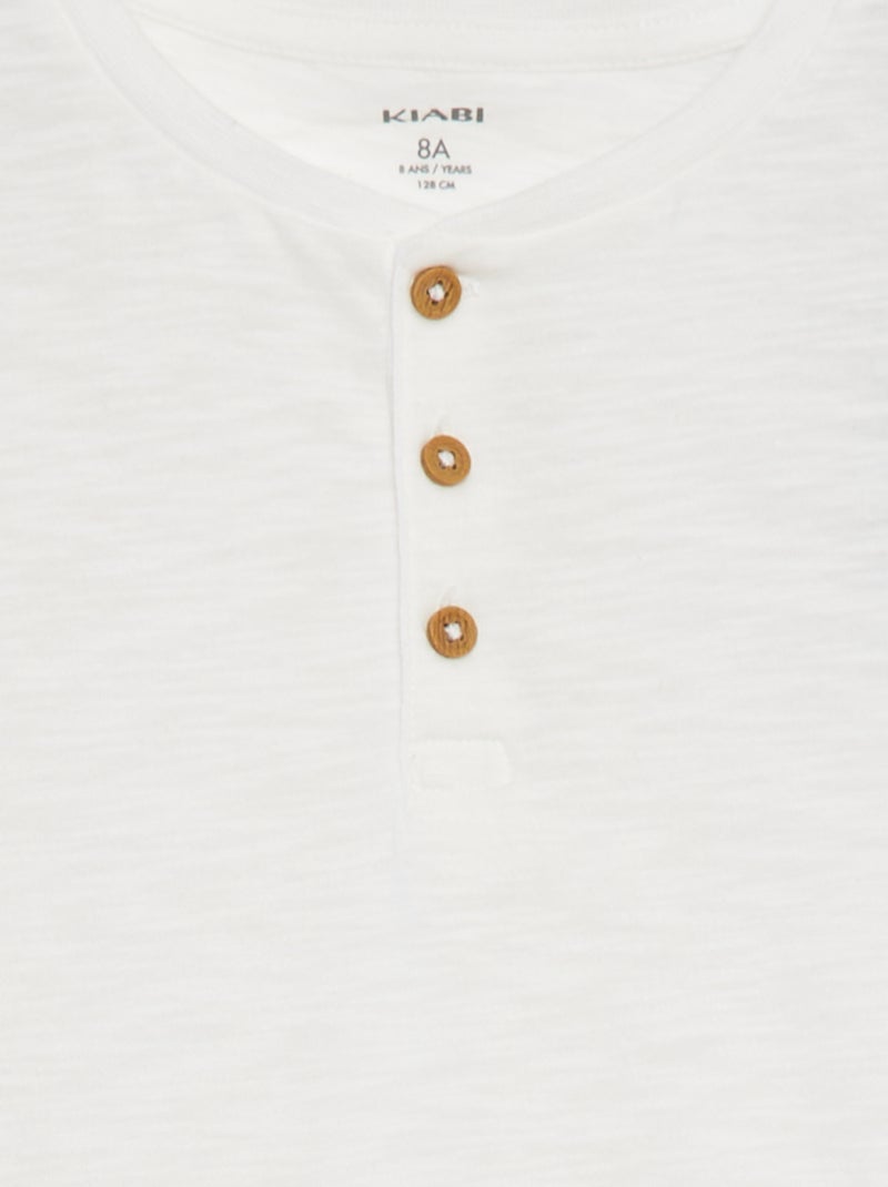 T-shirt com gola tunisina de manga curta Branco - Kiabi