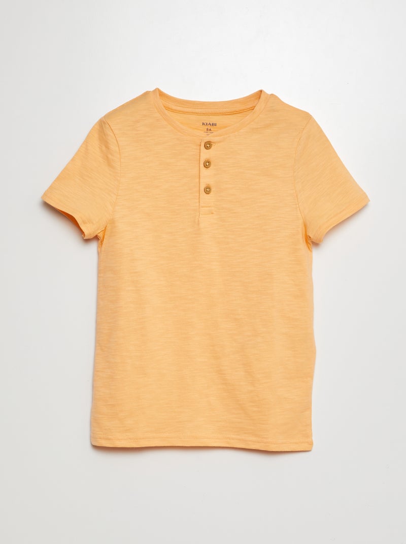 T-shirt com gola tunisina de manga curta LARANJA - Kiabi
