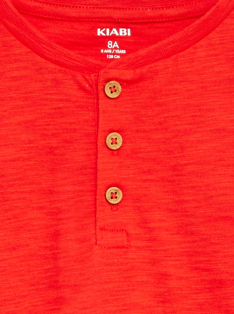 T-shirt com gola tunisina de manga curta VERMELHO - Kiabi