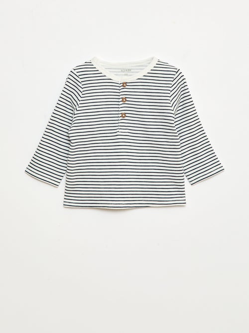 T-shirt com gola tunisina em malha gofrada - Kiabi