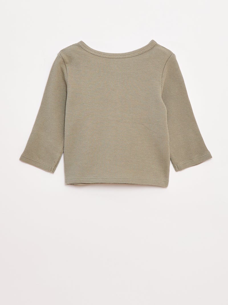 T-shirt com gola tunisina em malha gofrada Verde - Kiabi
