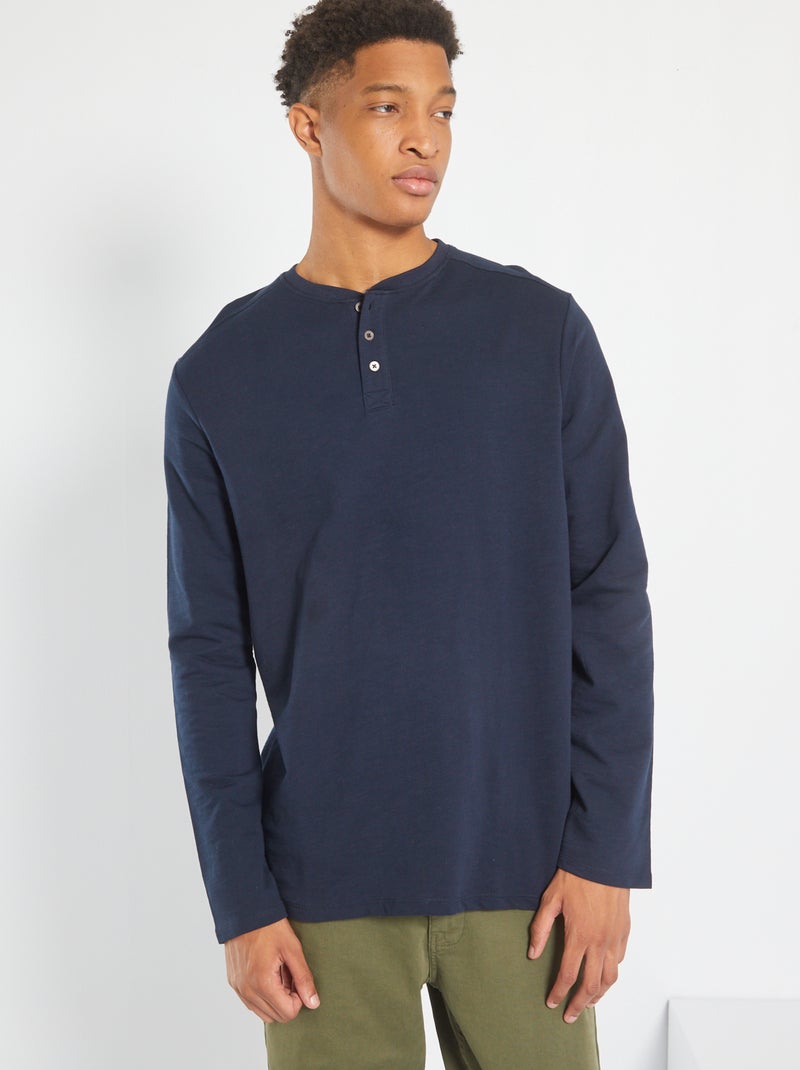 T-shirt com gola tunisina em moletão leve +1m90 Azul Marinho - Kiabi